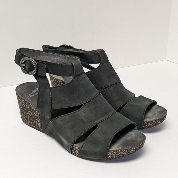 Dansko Sera Wedge Sandals Black Leather Women's 42 EU (US 11)